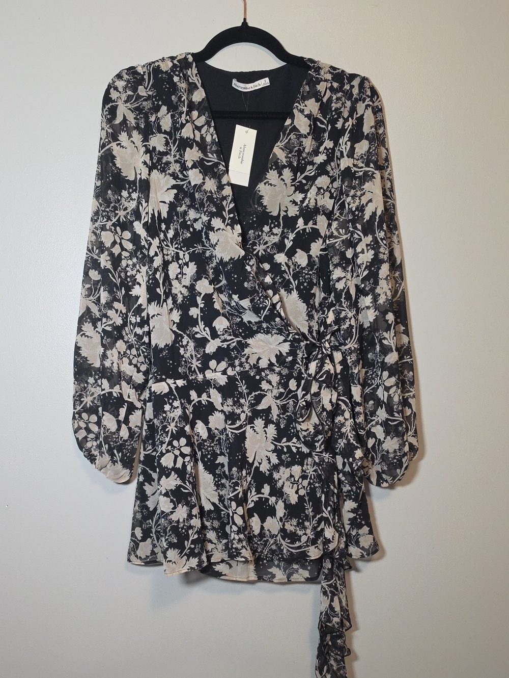 Abercrombie Floral Wrap Mini Dress - Black & Cream